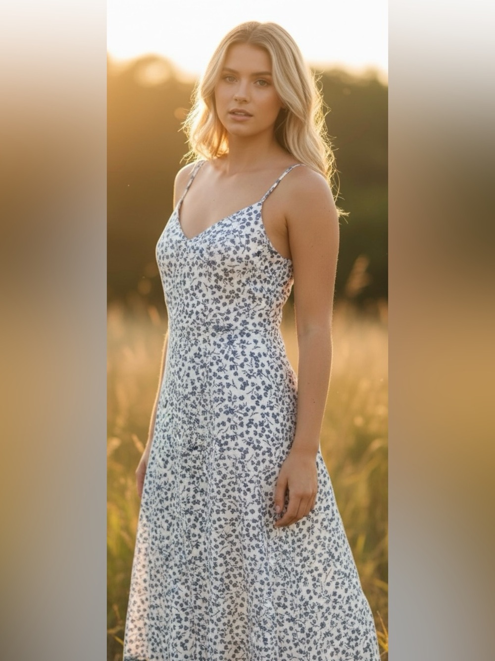 Floral Blue and White Women's Dress